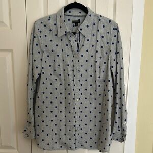 Talbots Gray Shirt with Blue Dots
